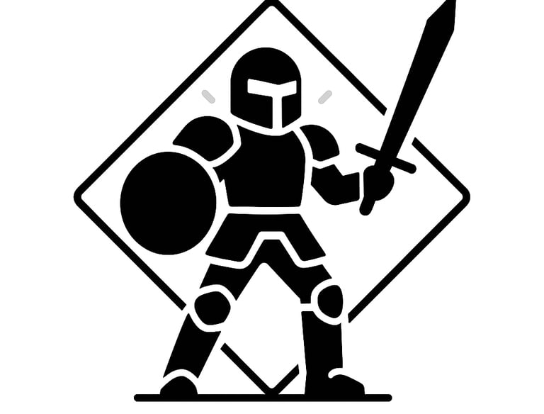 Hombre con armadura y espada, como un empresario protegido con una web