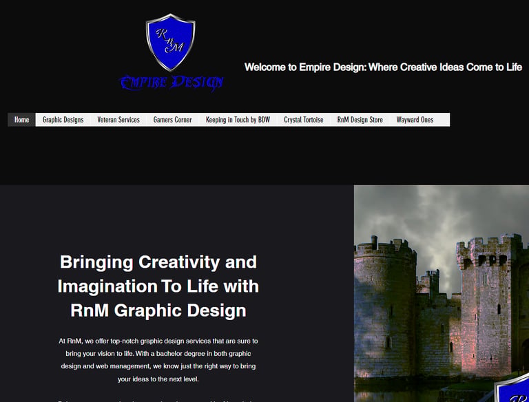 a website page with a picture of a castle