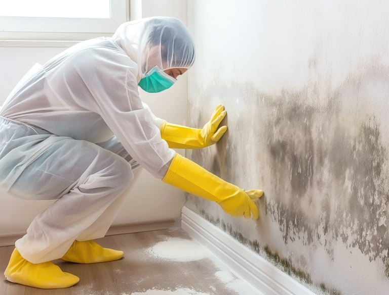 a person in a white coat and yellow rubber boots