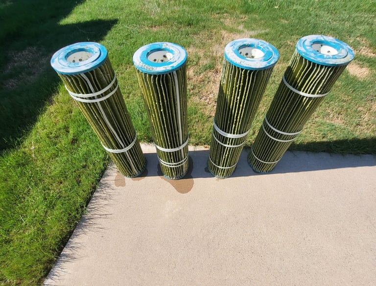 dirty pool filters that need cleaning and demonstrate filter cleaning needed