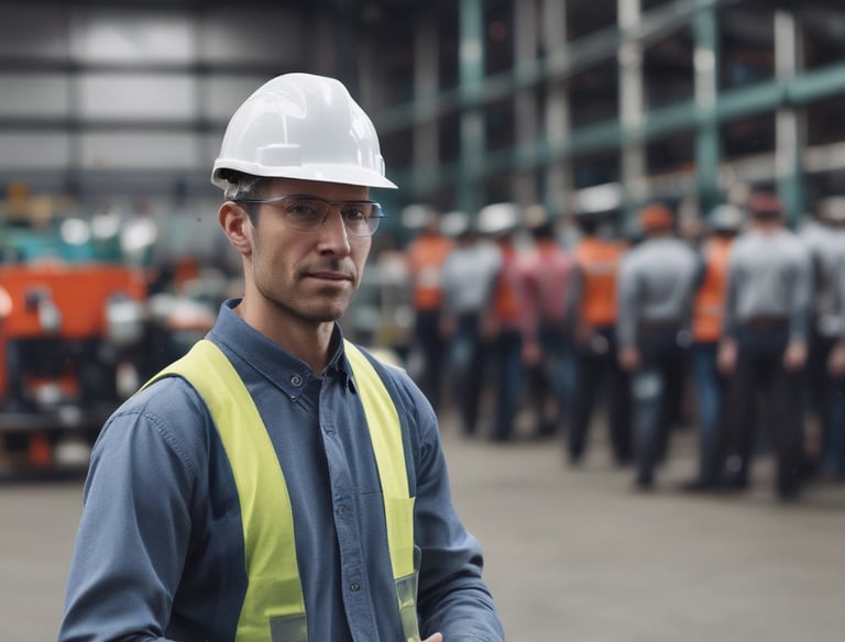 A man in a factory wearing a hard hat