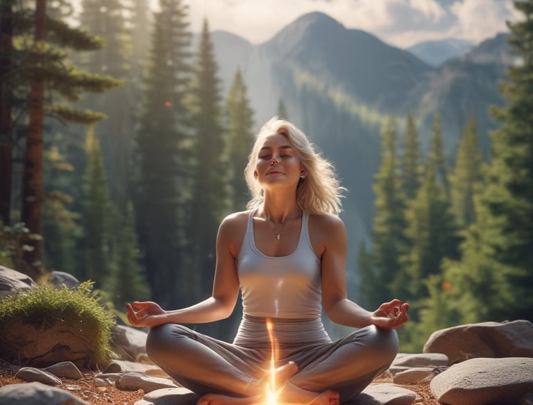 A peaceful meditation space with soft lighting.