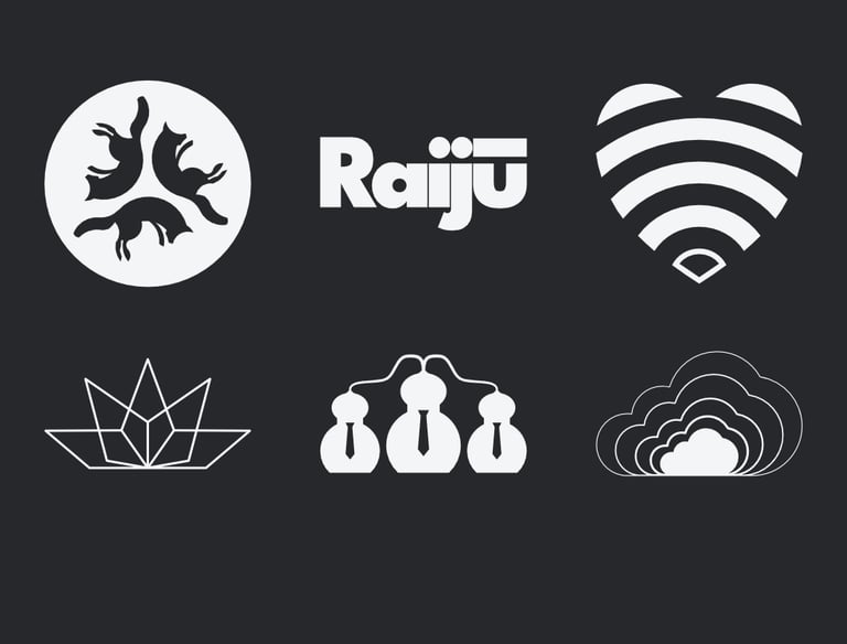 Grid of 6 logo designs
