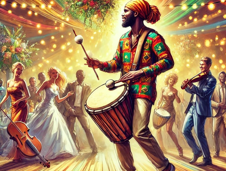 Percussionist playing djembe at a wedding party