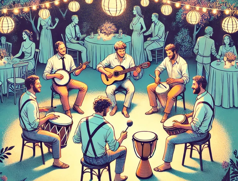 Roda de samba durante o coquetel de um casamento