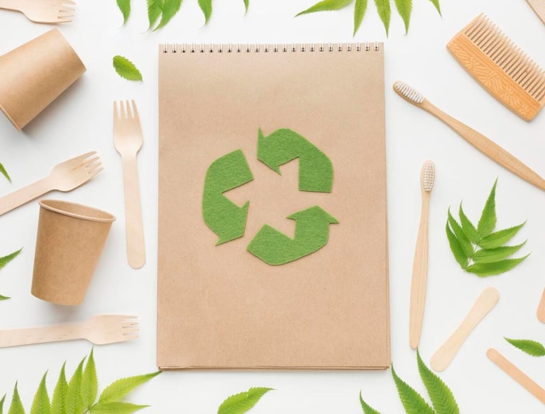 Saudi Food Registration Eco-friendly packaging with green leaves and recycling symbols 