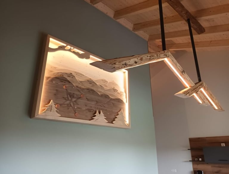 Diorama des Erzgebirges: Holz-Wandbild mit indirekter LED-Beleuchtung