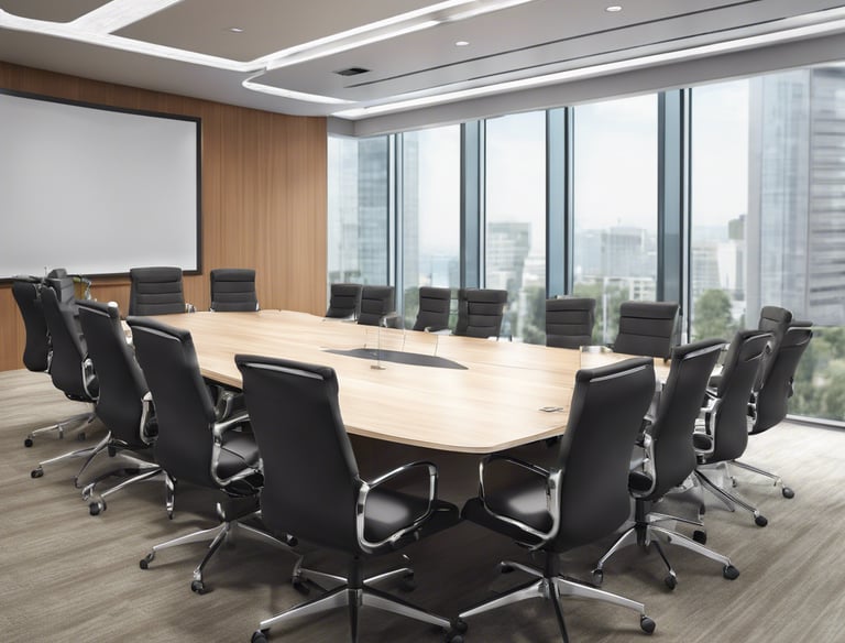 brown wooden 9-piece office table and chairs