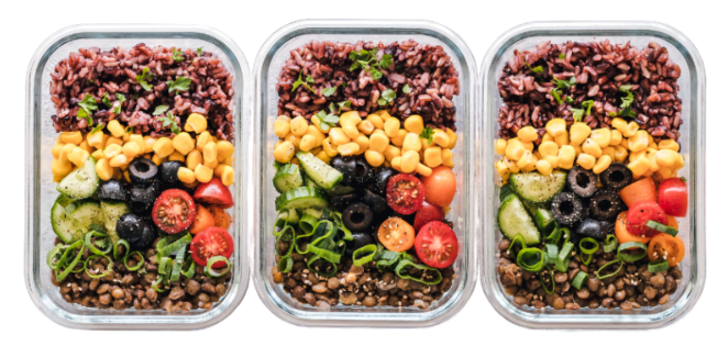 Meal prepped boxes for a body transformation