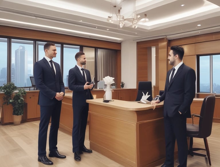 A construction site is visible with scaffolding along the side of a building. A yellow portable toilet stands on one side, featuring a sign with contact information. The construction area shows some building materials and a partially built structure, with a narrow view of windows from an adjacent building.