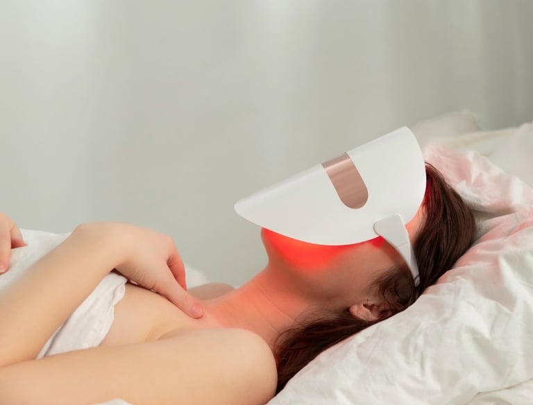 a woman with a red light on her face and a red light on her face