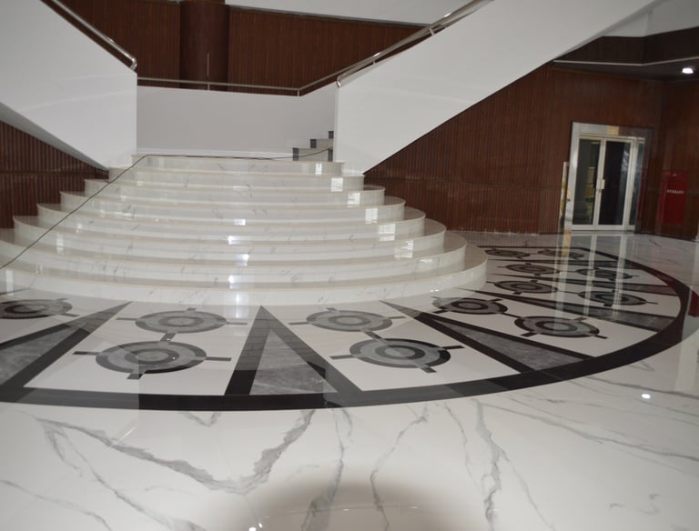 a staircase leading to a staircase in a building