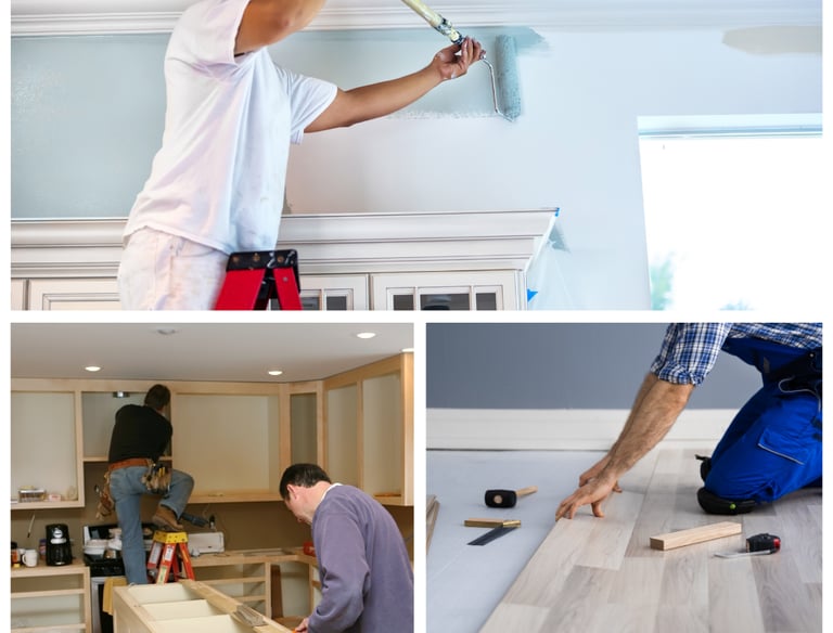 a man is painting a wall with a roller brush