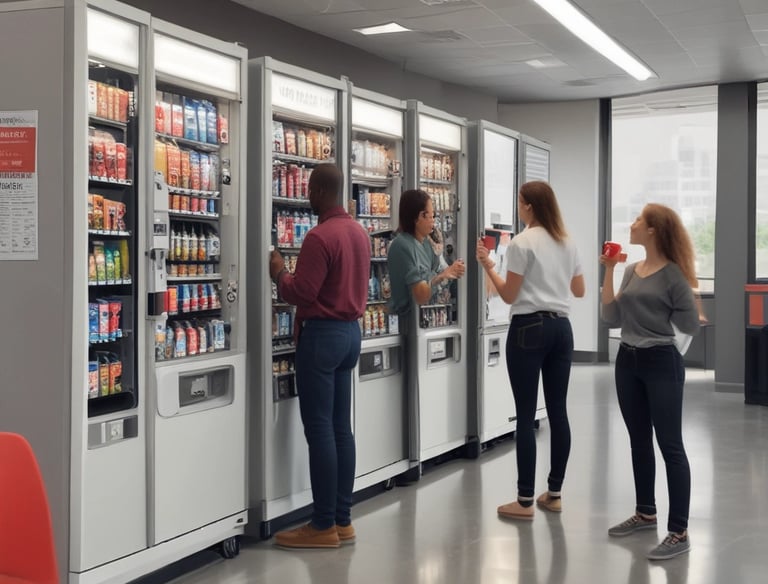 Employees enjoying new vending machines and great product in their break area