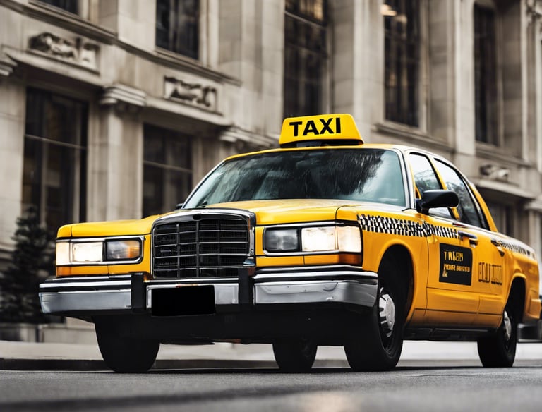 Two white taxis are parked on a snowy street at night. The vehicles have the name 'Bluebird Stephenville' written on the sides in blue lettering, with the numbers 9 and 1 visible. The scene is dimly lit, with a few lights visible in the background.