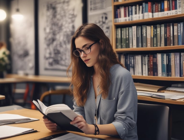 a man riding a skateboard down a street next to tall buildings