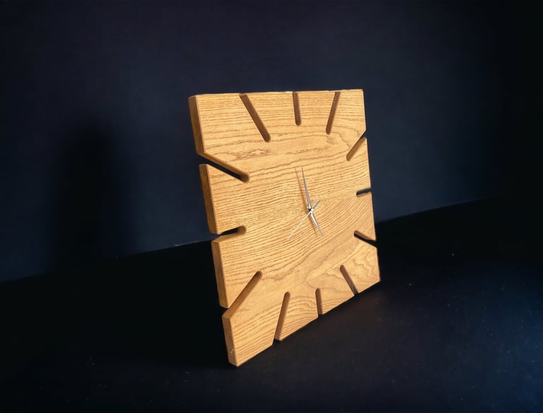 a clock with a wooden clock face and a clock on the wall