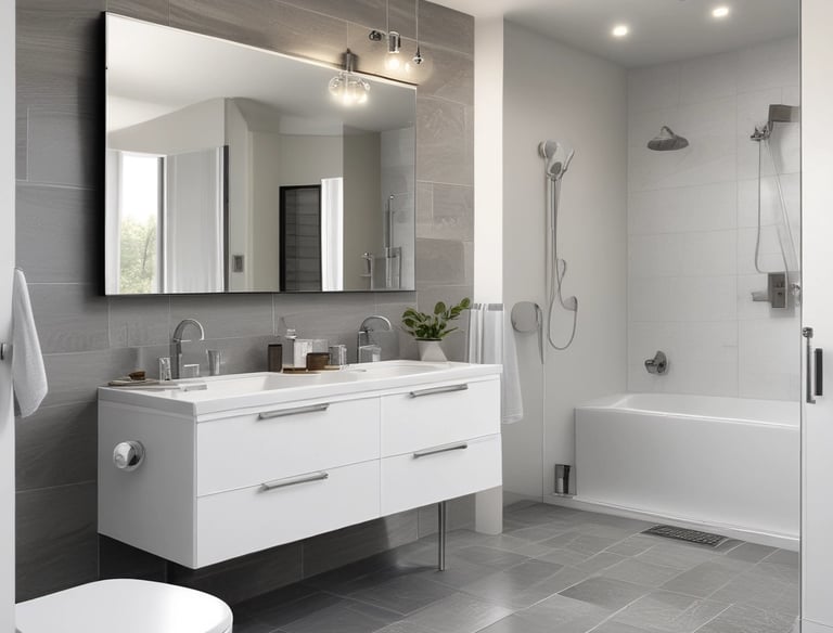 A beautifully remodeled bathroom featuring sleek tile work and modern fixtures.