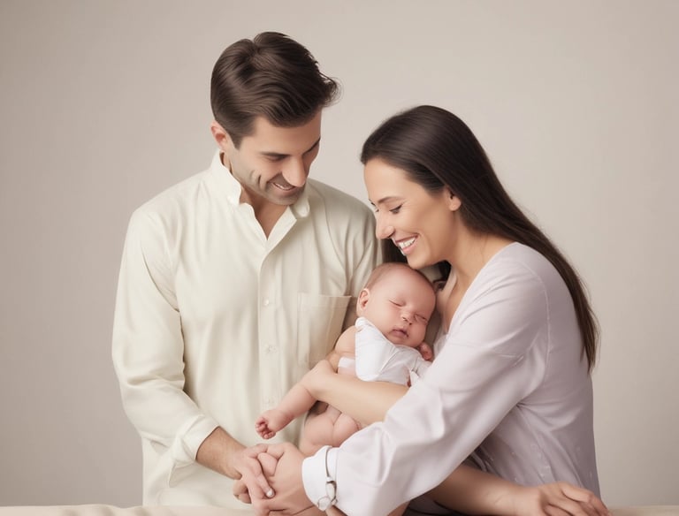 Indian doctor consulting a hopeful couple in a bright Hyderabad IVF clinic.