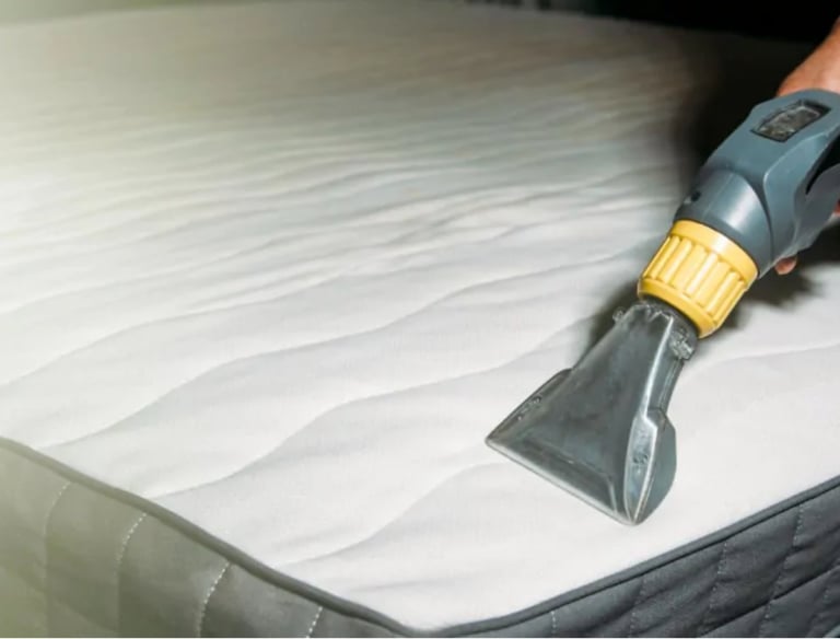 a person cleaning a mattress with a vacuum
