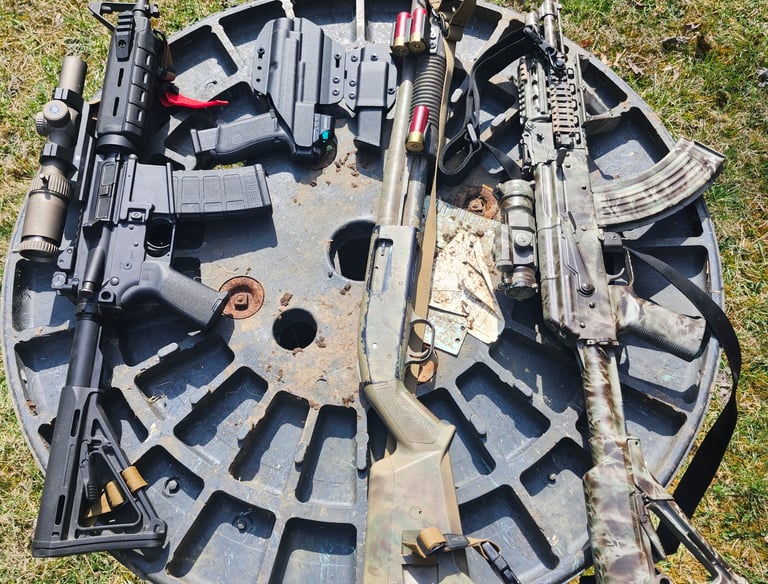 Various self-defense firearms on display.
