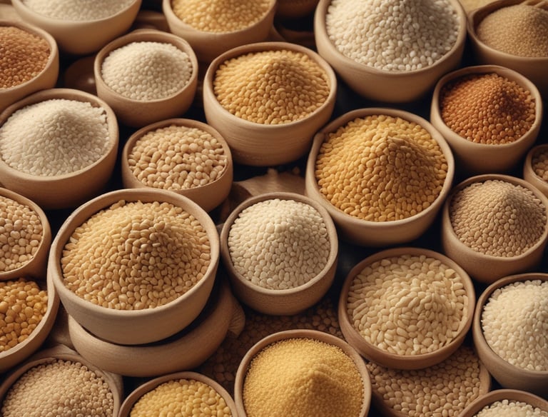A lush green farm with neatly arranged rows of plants supported by wooden stakes and netting. In the background, tall palm trees rise against a partly cloudy sky, creating a serene agricultural landscape.
