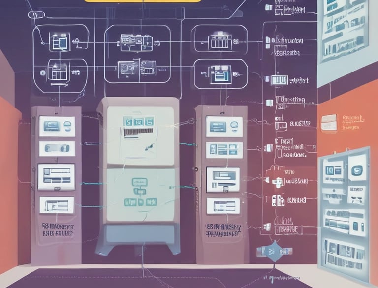 An architect planning a detailed network diagram on a digital touchscreen.
