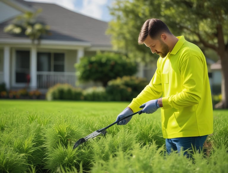 A professional landscaper performing garden maintenance.