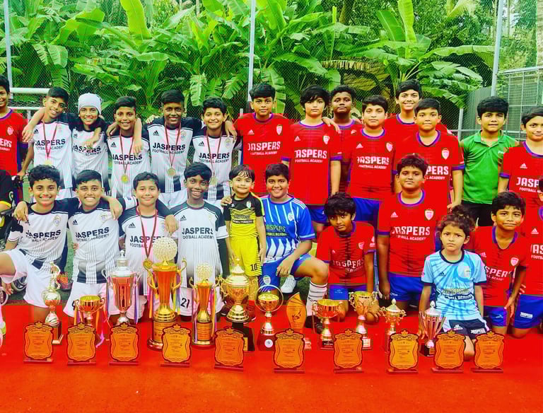 football training kids in jersey with achievements