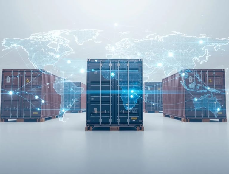 a group of containers with a map of the world