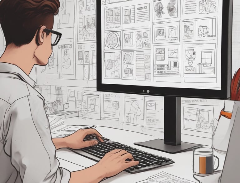 person in gray long sleeve shirt holding white and blue ceramic mug