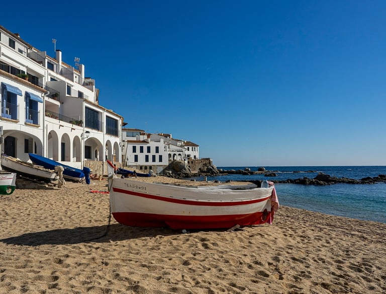 Calella de Palafrugell seaside village with beach and boats