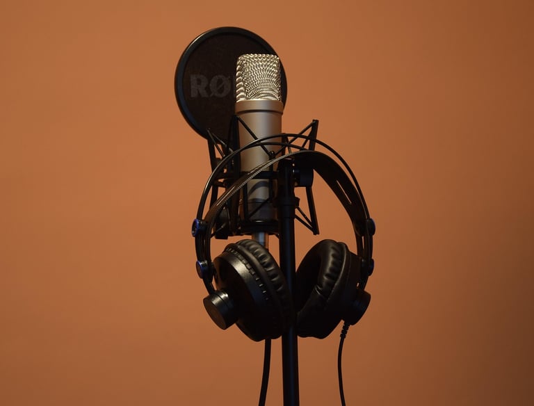 A top-tier microphone and sturdy stand capturing the nuanced vocals of a professional singer 