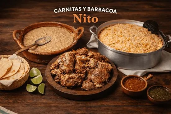 Barbacoa de res, arroz y frijoles de Carnitas y Barbacoa Nito en Querétaro para catering y eventos