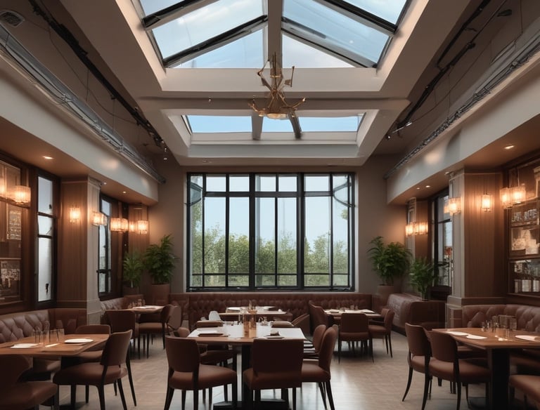 A woman with long hair, dressed in a black tank top and gray pants, is interacting with a smart home device mounted on a wall. She is holding a tablet in her left hand. The setting appears to be a modern home entryway with a wooden door featuring horizontal glass panels. A small side table near the wall supports a plant and some decorative items.