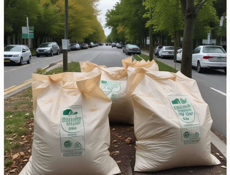 A pile of leaf bags ready for pickup.
