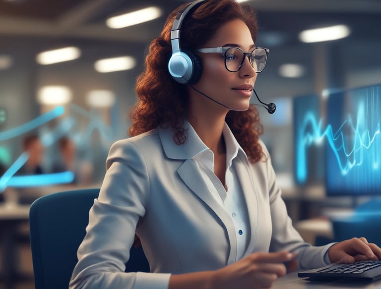 Four small, white robot figures are sitting in a row, each with a laptop in front of them. They have round bodies and blue accents, with 'AI' displayed on their chests. The background is minimal and light gray, emphasizing the robots and their computers.