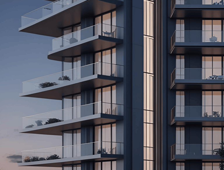 High-rise balcony glass railing with concealed base