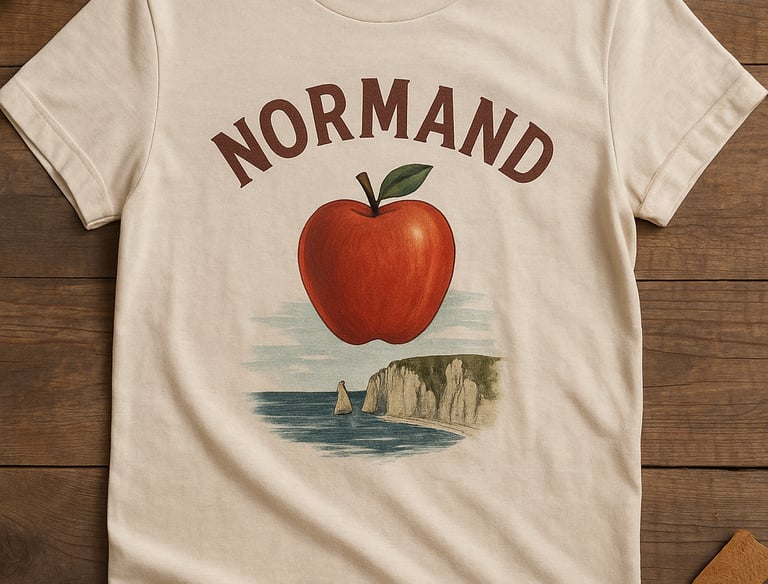 a t - shirt with a picture of a red apple on it