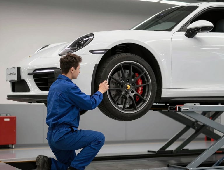 Engineer inspecting a modified vehicle for certification compliance.