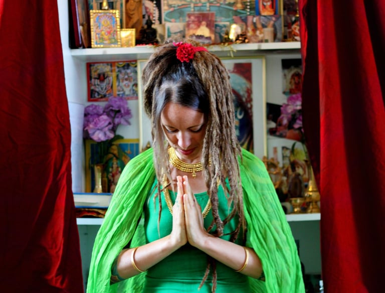 Yoga woman holding hands together
