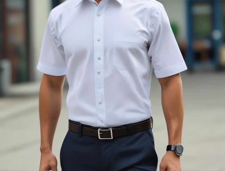 A traditional Indian men's outfit is displayed on a mannequin in an outdoor setting. The attire consists of a cream-colored sherwani with intricate designs, accompanied by a maroon and gold embroidered turban and scarf. The background features trees and a blurred natural landscape.