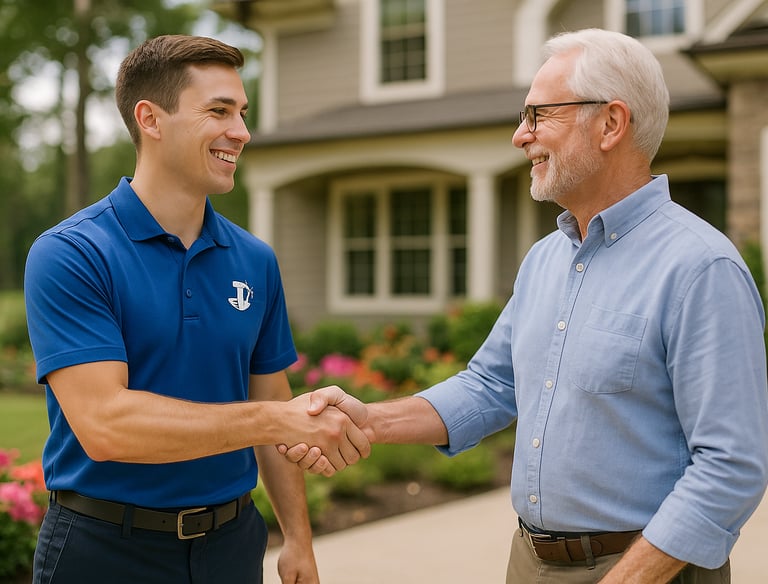 Friendly Mover shaking hands with client