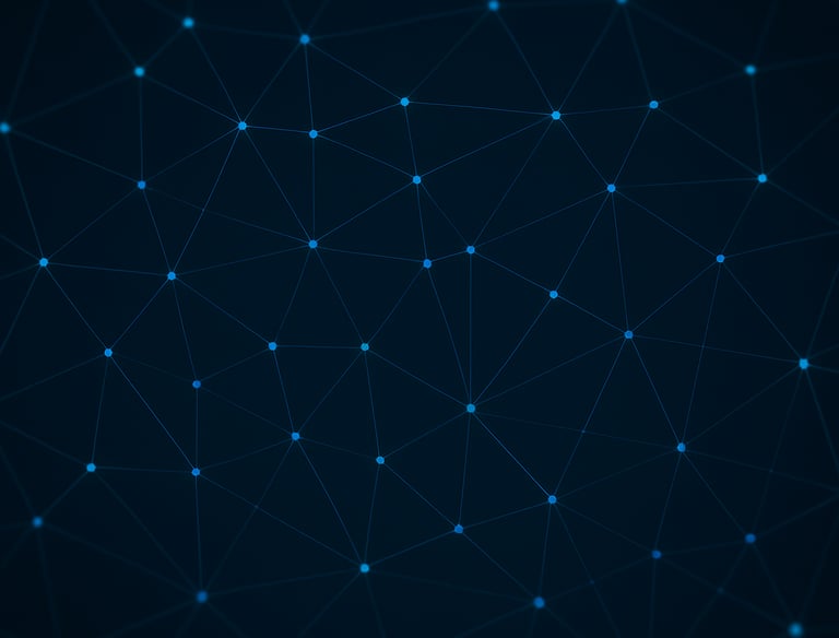 a dark blue background with a pattern interconnected lines and dots