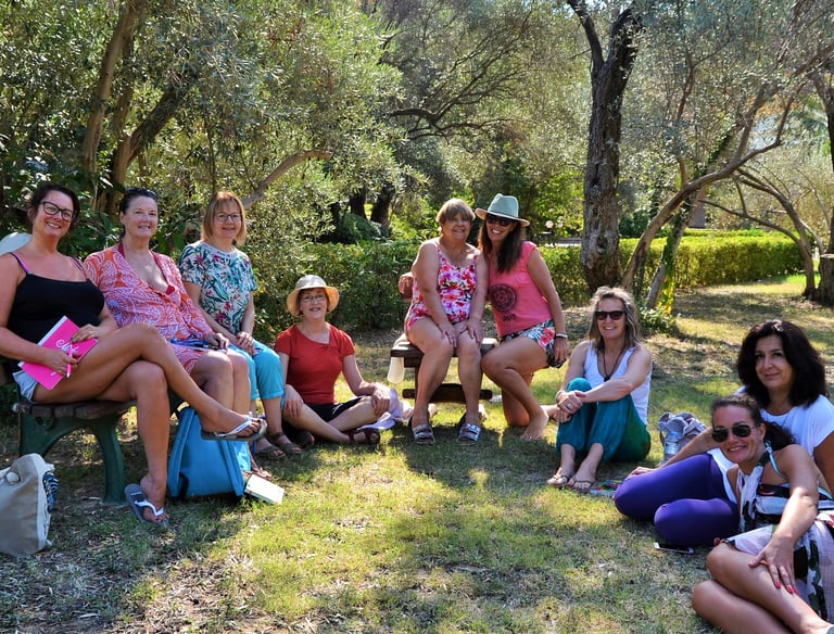 A group of women on retreat in the sunshine