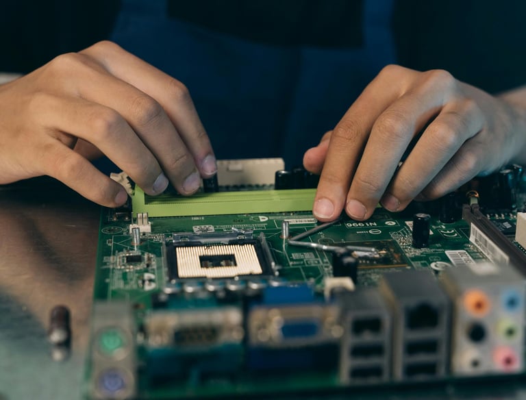 a person is holding a piece of a motherboard