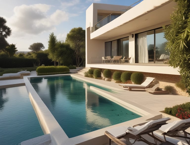 Contemporary villa with landscaped garden and private pool.