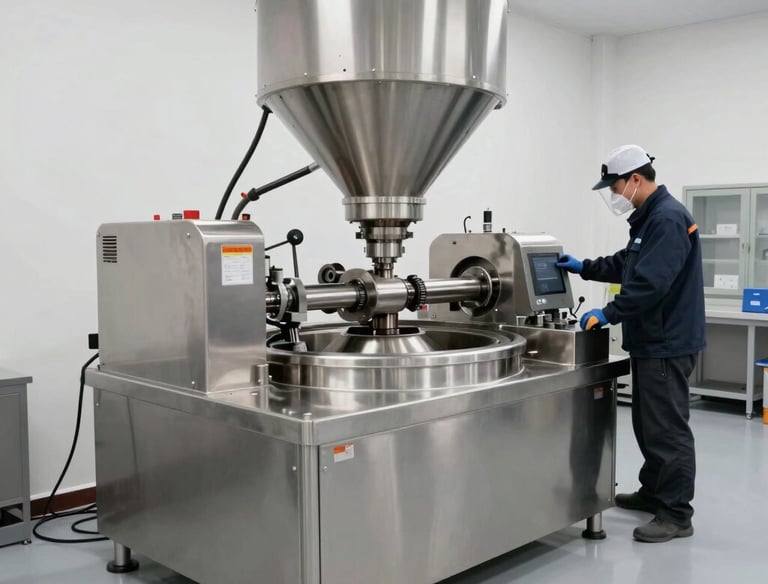 Modern factory machinery processing konjac flour in Gilimanuk, Bali.