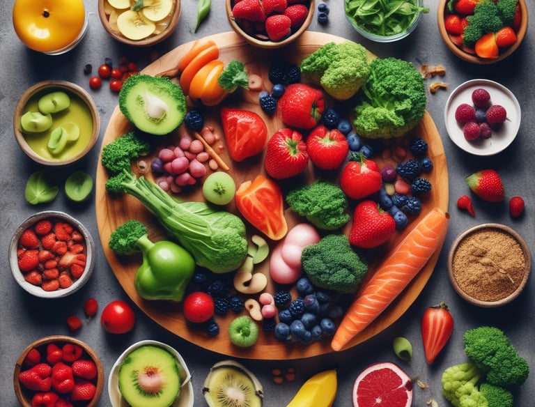 Close-up of a digital tablet showing a personalized meal plan with futuristic graphics.