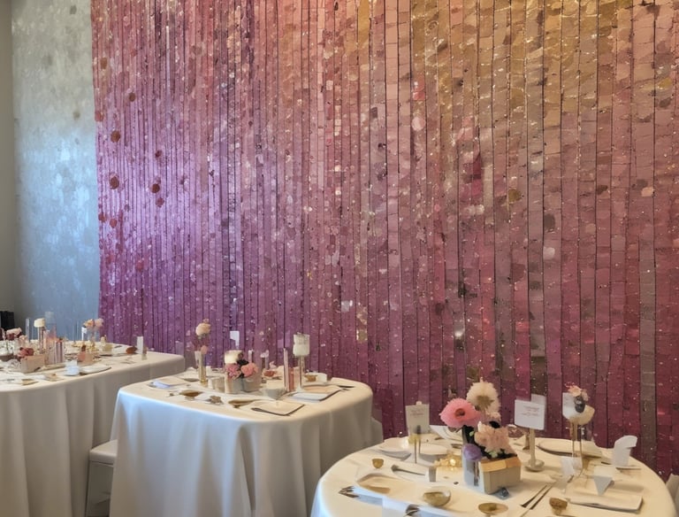 Decorated party room with fluorescent balloons and glowing party favors.